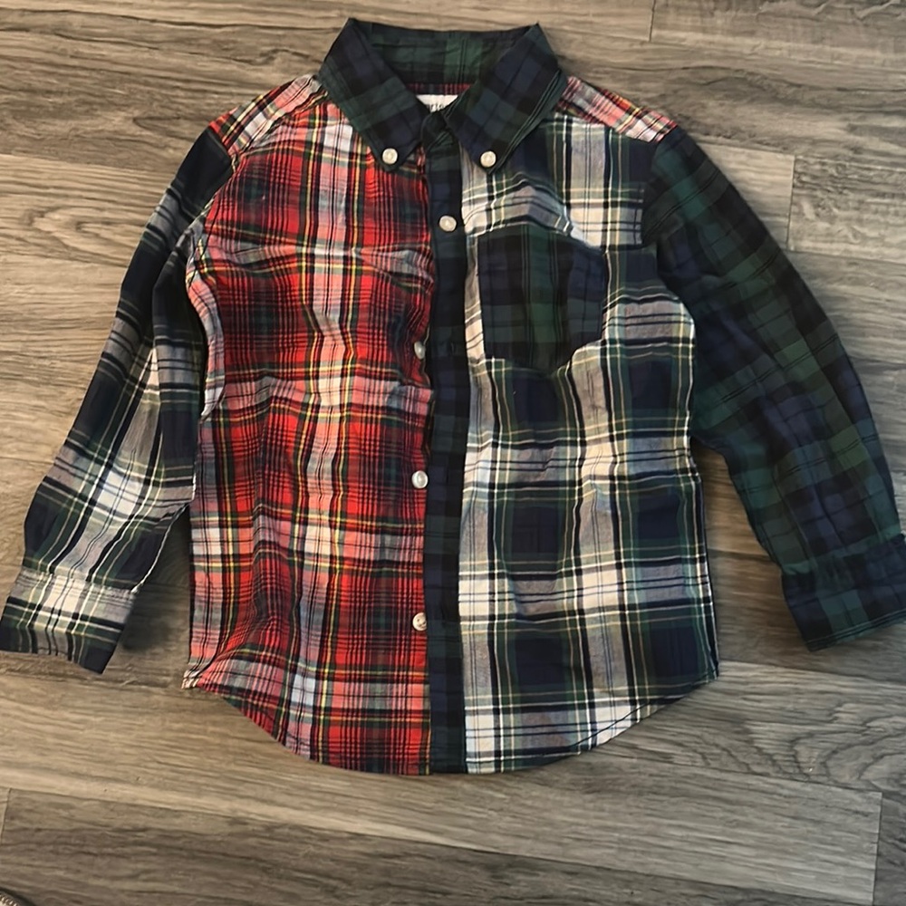 Carter's Red and Green Button Down Shirt with Unique Plaid Design